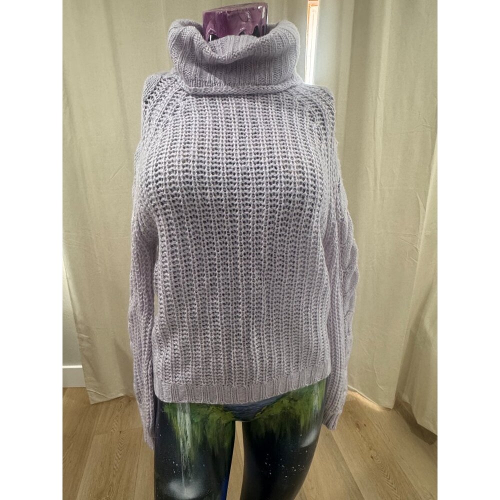 Womens Misty Lilac Cable Knit Turtleneck Sweater Size L By Planet Gold